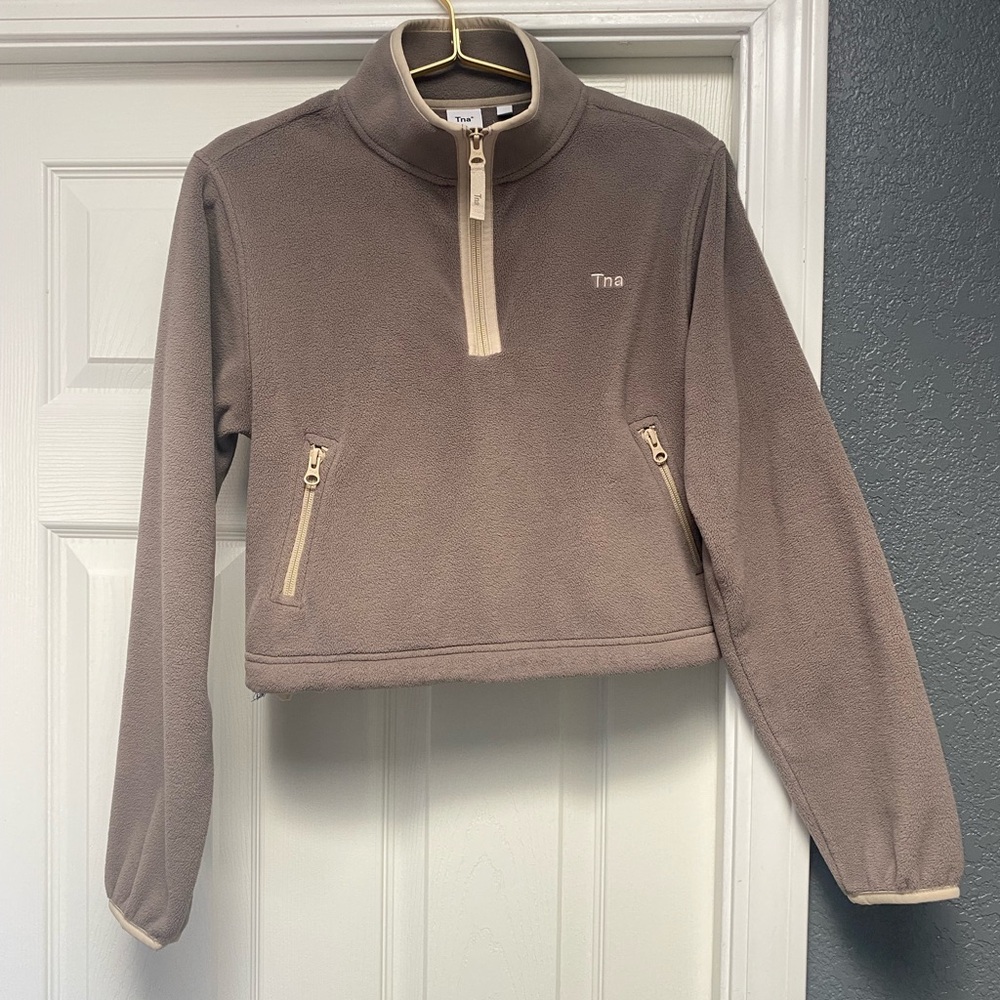 TNA Women's Brown Fleece Cropped Quarter Zip Up
